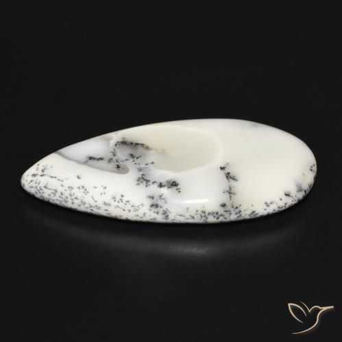 Dendritic Agate Gemstone in 38.6 x 20.3 mm Size for Sale, Dendritic Agate Stone in White with Black Color
