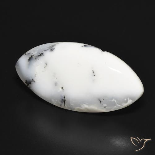 17.03 ct White Dendritic Agate Stone, Natural Dendritic Agate in Marquise Cabochon Shape for Sale