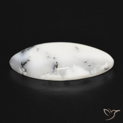 Dendritic Agate Gemstone in 29 x 14.6 mm Size for Sale, Dendritic Agate Stone in White with Black Color