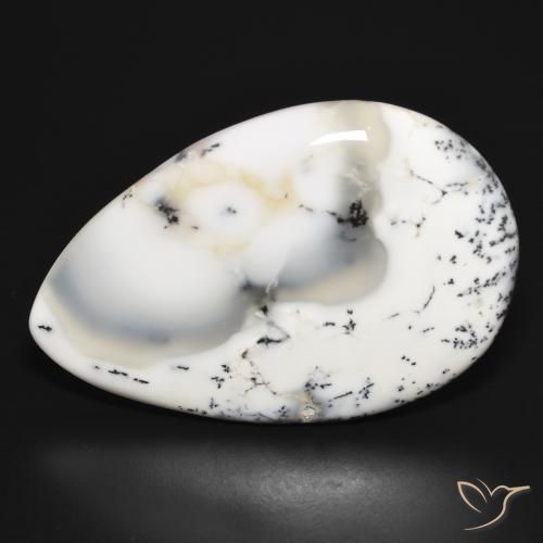 37.20ct Natural White with Black Dendritic Agate, Pear Shape, Opaque