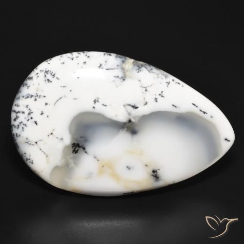 37.20 ct White Dendritic Agate Stone, Natural Dendritic Agate in Pear Cabochon Shape for Sale