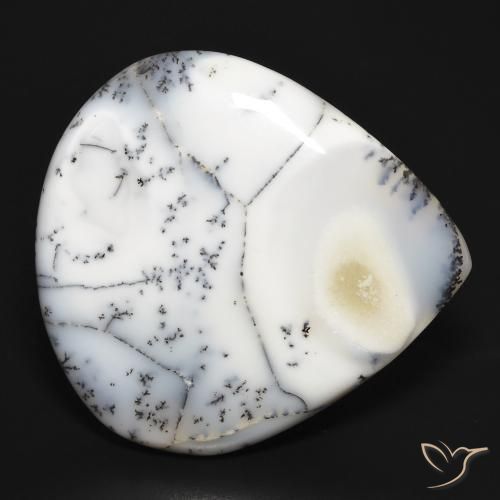 32.35 ct White Dendritic Agate Stone, Natural Dendritic Agate in Pear Cabochon Shape for Sale