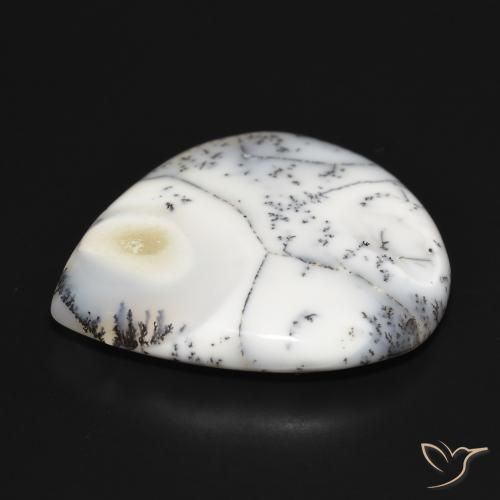 Dendritic Agate Gemstone in 30.4 x 28.3 mm Size for Sale, Dendritic Agate Stone in White with Black Color