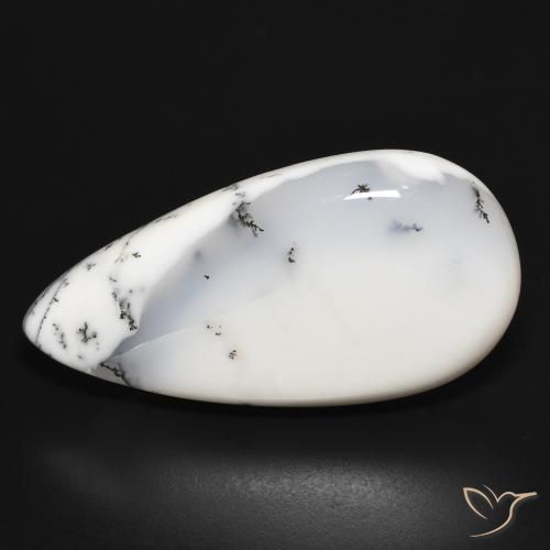 34.01ct Natural White with Black Dendritic Agate, Pear Shape, Opaque