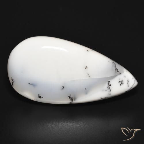 34.01 ct White Dendritic Agate Stone, Natural Dendritic Agate in Pear Cabochon Shape for Sale