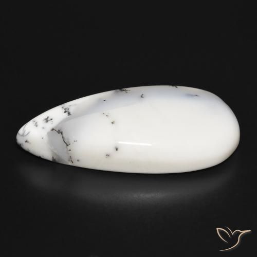 Dendritic Agate Gemstone in 35.2 x 17.5 mm Size for Sale, Dendritic Agate Stone in White with Black Color