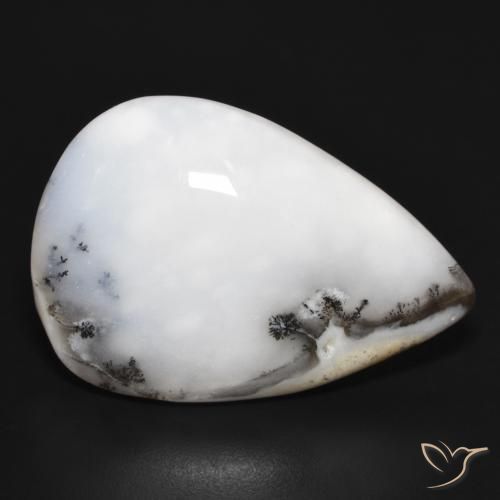 29.80 ct White Dendritic Agate Stone, Natural Dendritic Agate in Pear Cabochon Shape for Sale