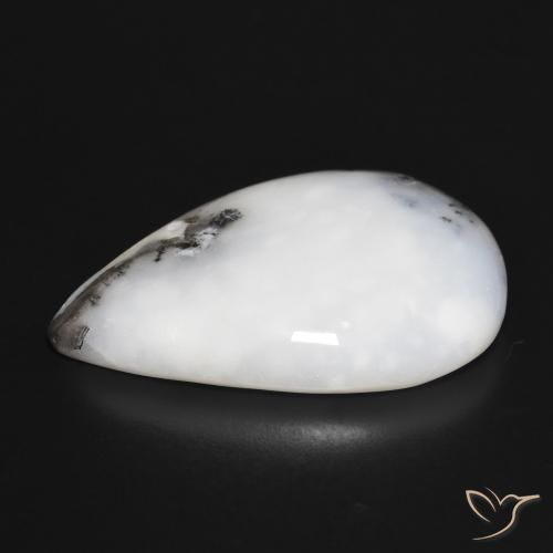 Dendritic Agate Gemstone in 30.5 x 20.7 mm Size for Sale, Dendritic Agate Stone in White with Black Color