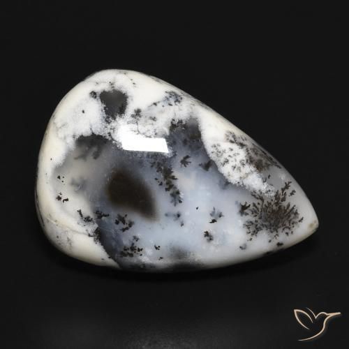 23.36 ct White Dendritic Agate Stone, Natural Dendritic Agate in Pear Cabochon Shape for Sale