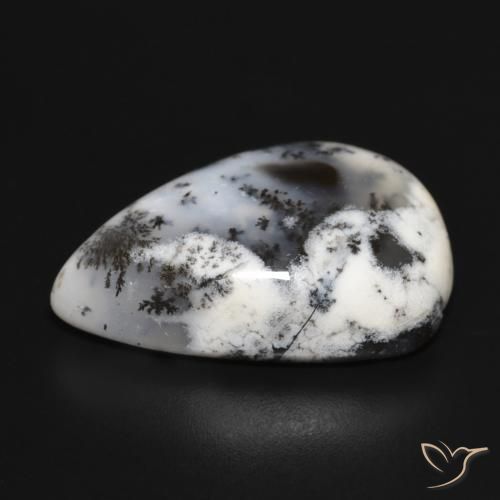 Dendritic Agate Gemstone in 24.2 x 16.5 mm Size for Sale, Dendritic Agate Stone in White with Black Color