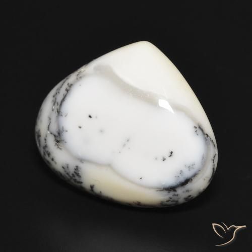 11.88 ct White Dendritic Agate Stone, Natural Dendritic Agate in Pear Cabochon Shape for Sale