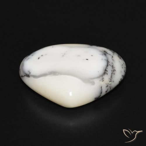 Dendritic Agate Gemstone in 19.3 x 16.4 mm Size for Sale, Dendritic Agate Stone in White with Black Color