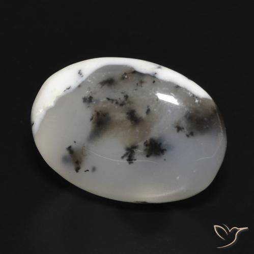 10.81 ct White Dendritic Agate Stone, Natural Dendritic Agate in Oval Cabochon Shape for Sale
