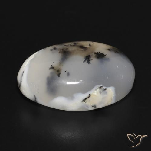 Dendritic Agate Gemstone in 17.4 x 12.3 mm Size for Sale, Dendritic Agate Stone in White with Black Color