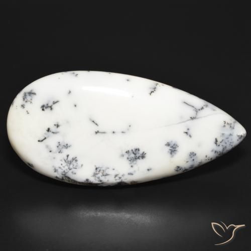 52.47 ct White Dendritic Agate Stone, Natural Dendritic Agate in Pear Cabochon Shape for Sale