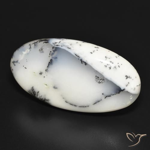 32.41 ct White Dendritic Agate Stone, Natural Dendritic Agate in Oval Cabochon Shape for Sale