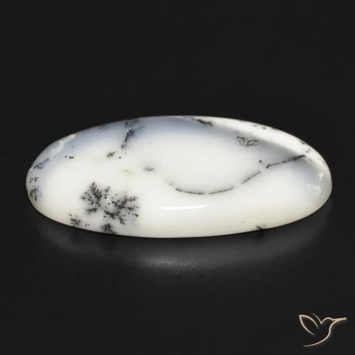 Dendritic Agate Gemstone in 35.1 x 18.3 mm Size for Sale, Dendritic Agate Stone in White with Black Color