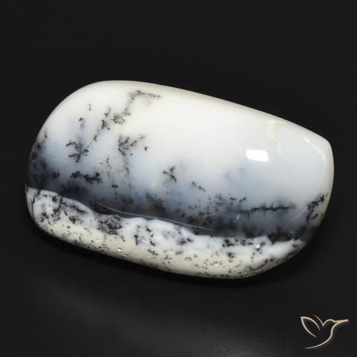 30.95 ct White Dendritic Agate Stone, Natural Dendritic Agate in Fancy Cabochon Shape for Sale