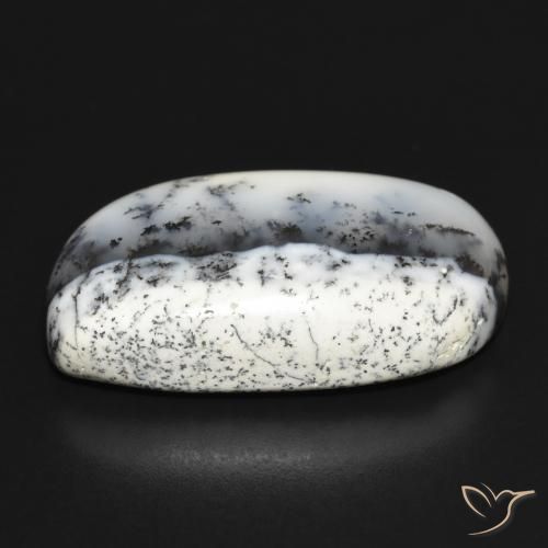 Dendritic Agate Gemstone in 27.9 x 16 mm Size for Sale, Dendritic Agate Stone in White with Black Color