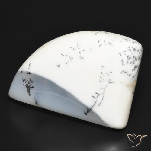 39.45 ct White Dendritic Agate Stone, Natural Dendritic Agate in Fancy Cabochon Shape for Sale