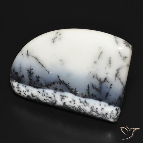 37.40 ct White Dendritic Agate Stone, Natural Dendritic Agate in Fancy Cabochon Shape for Sale