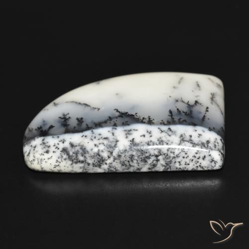 Dendritic Agate Gemstone in 31.7 x 22.1 mm Size for Sale, Dendritic Agate Stone in White with Black Color