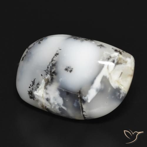 18.88 ct White Dendritic Agate Stone, Natural Dendritic Agate in Fancy Cabochon Shape for Sale