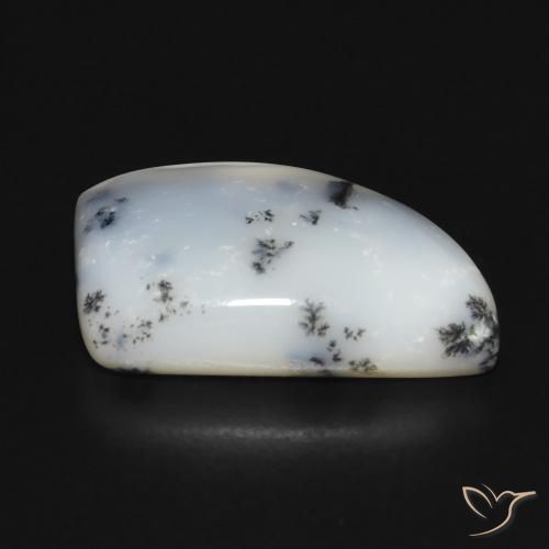 Dendritic Agate Gemstone in 20 x 14 mm Size for Sale, Dendritic Agate Stone in White with Black Color