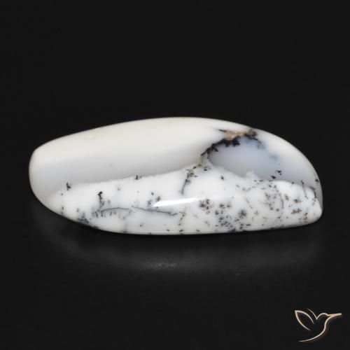 Dendritic Agate Gemstone in 28.1 x 15.1 mm Size for Sale, Dendritic Agate Stone in White with Black Color