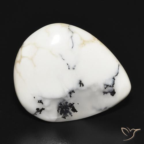 15.30 ct White Dendritic Agate Stone, Natural Dendritic Agate in Pear Cabochon Shape for Sale