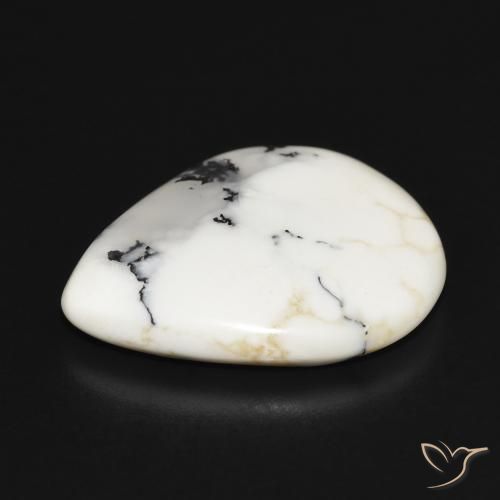 Dendritic Agate Gemstone in 23.5 x 19.7 mm Size for Sale, Dendritic Agate Stone in White with Black Color