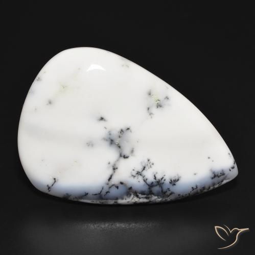 36.87 ct White Dendritic Agate Stone, Natural Dendritic Agate in Pear Cabochon Shape for Sale