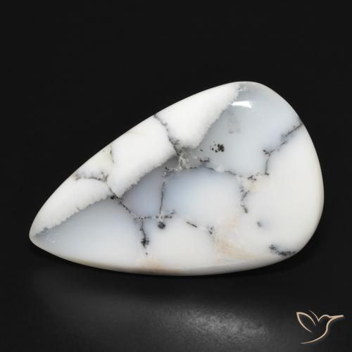 15.10ct Natural White with Black Dendritic Agate, Pear Shape, Opaque