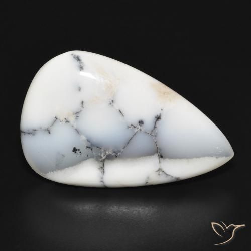 15.10 ct White Dendritic Agate Stone, Natural Dendritic Agate in Pear Cabochon Shape for Sale