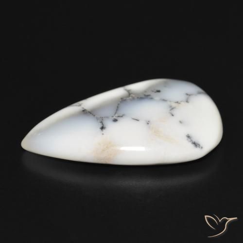 Dendritic Agate Gemstone in 27.3 x 17 mm Size for Sale, Dendritic Agate Stone in White with Black Color
