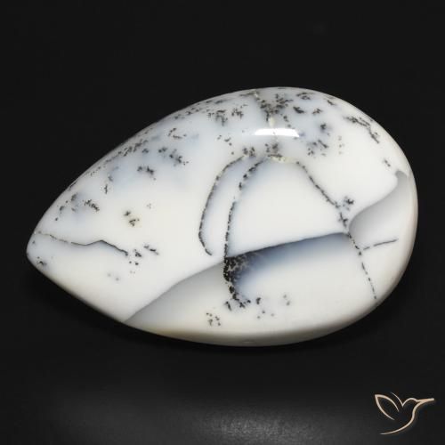 32.78ct Natural White with Black Dendritic Agate, Pear Shape, Opaque