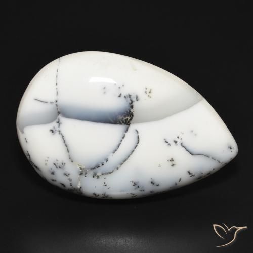32.78 ct White Dendritic Agate Stone, Natural Dendritic Agate in Pear Cabochon Shape for Sale