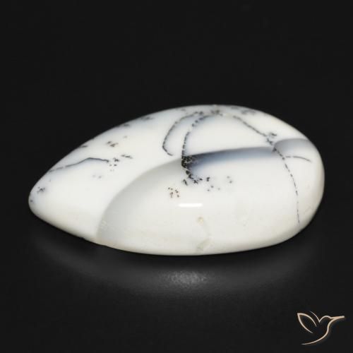 Dendritic Agate Gemstone in 31.1 x 20.5 mm Size for Sale, Dendritic Agate Stone in White with Black Color