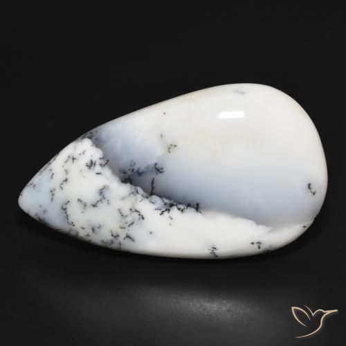 43.76ct Natural White with Black Dendritic Agate, Pear Shape, Opaque