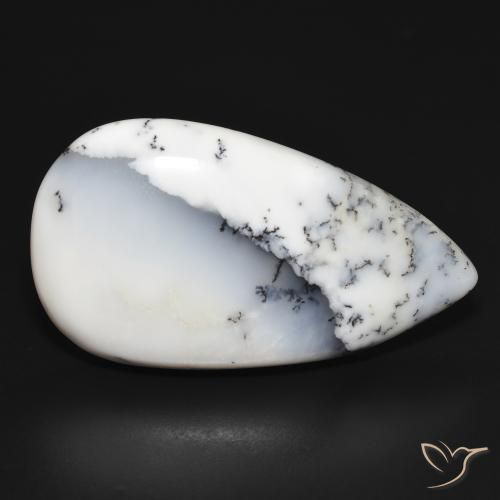 43.76 ct White Dendritic Agate Stone, Natural Dendritic Agate in Pear Cabochon Shape for Sale