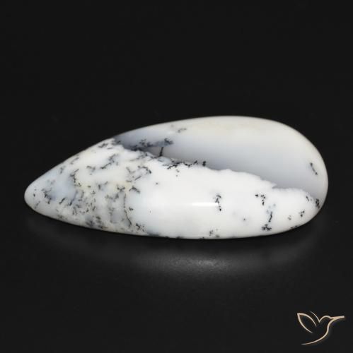 Dendritic Agate Gemstone in 38.9 x 21.6 mm Size for Sale, Dendritic Agate Stone in White with Black Color