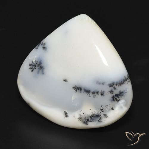 18.86 ct White Dendritic Agate Stone, Natural Dendritic Agate in Pear Cabochon Shape for Sale