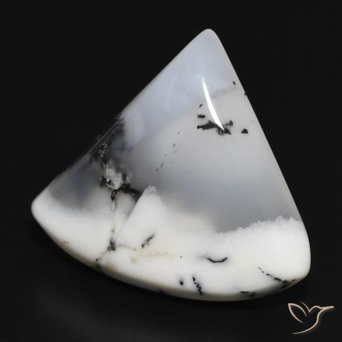 17.43 ct White Dendritic Agate Stone, Natural Dendritic Agate in Trillion Cabochon Shape for Sale