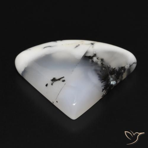 Dendritic Agate Gemstone in 24 x 21.5 mm Size for Sale, Dendritic Agate Stone in White with Black Color