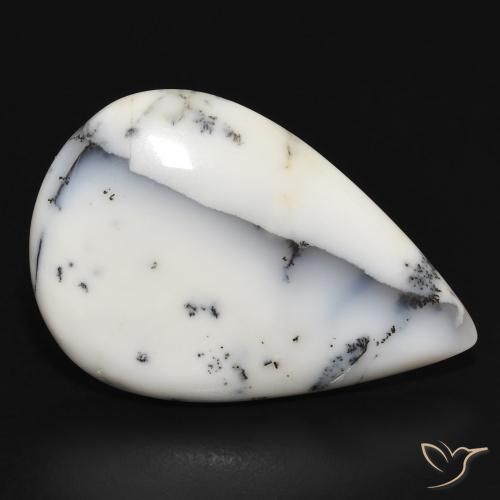 23.09 ct White Dendritic Agate Stone, Natural Dendritic Agate in Pear Cabochon Shape for Sale