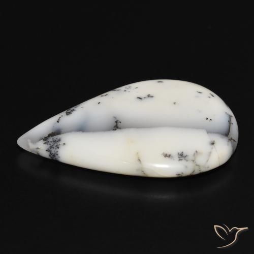 Dendritic Agate Gemstone in 31.4 x 21 mm Size for Sale, Dendritic Agate Stone in White with Black Color