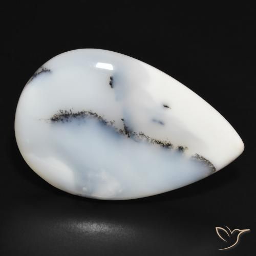 26.36 ct White Dendritic Agate Stone, Natural Dendritic Agate in Pear Cabochon Shape for Sale