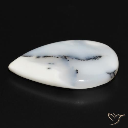 Dendritic Agate Gemstone in 31.8 x 20.6 mm Size for Sale, Dendritic Agate Stone in White with Black Color