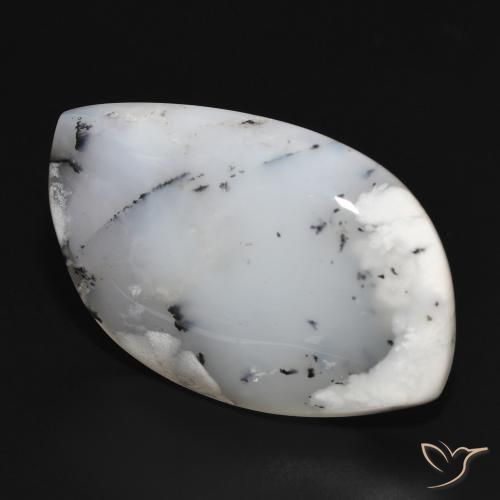 38.75 ct White Dendritic Agate Stone, Natural Dendritic Agate in Fancy Cabochon Shape for Sale