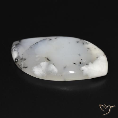 Dendritic Agate Gemstone in 36.9 x 22.5 mm Size for Sale, Dendritic Agate Stone in White with Black Color
